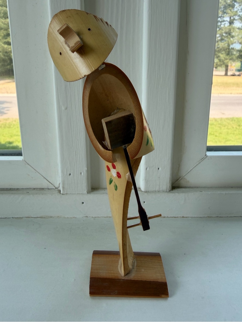 Vtg Japanese Bamboo Doll Figurine Shamisen Player Geisha Kokeshi Folk Art